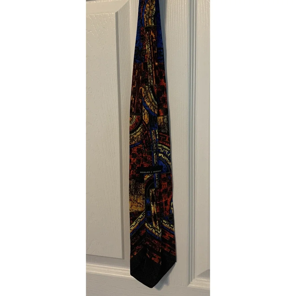Ziedler and Zeidler Men's Neck Tie 100% Silk Made In Italy Abstract Geometric